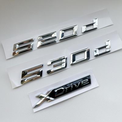 Chrome Logo 520d 530d Xdrive Emblem Stickers 3D Car Trunk Letters Badge Sticker For 520d E60 E61 E39 F10 F07 G30 Accessories