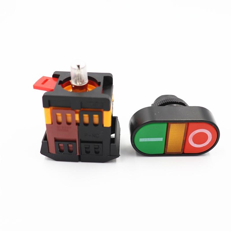 1pcs APBB-22-25N 22mm PPBB-30N 30mm Horse Self-reset Double Double Button with Light Button Power Switch with Light