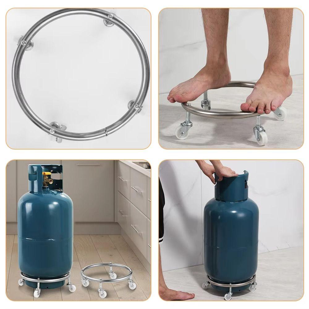 Moveable Wheels Cylinder Gas Bottle Mobile Bracket Can Pallet Base Plate Gas Tank Bracket  Kitchen