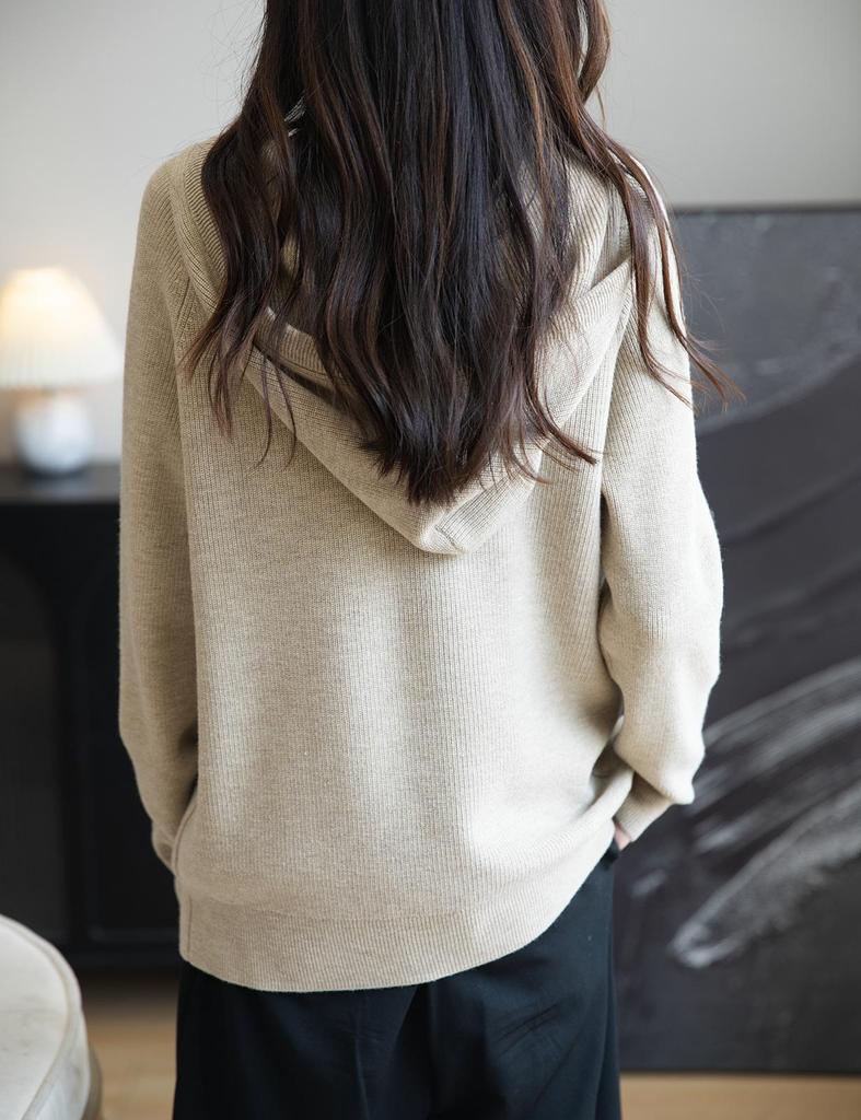 Yuanbao Stitch Women's Korean Style Wool Zippered Hoodie - Casual Versatile Solid Color Knitwear