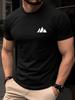 Unisexs Solid Color Oneck Short Sleeve Cotton Tshirt Mountain Print Slim Fit Casual Summer Tee