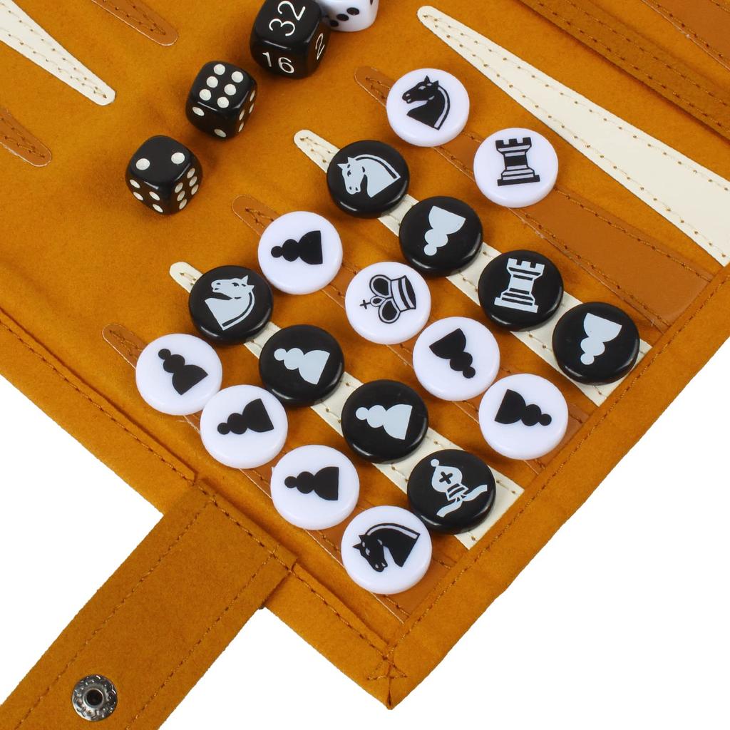 Andux Rollable Chess and Board Dual-Use Set, Backgammon, Game, Microfiber, Portable, PGSLQ-01 (Brown)