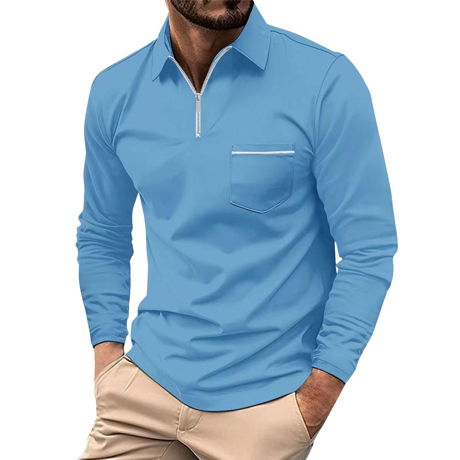 

Men s Long Sleeve Zipper Lapel Shirt Casual Top XL