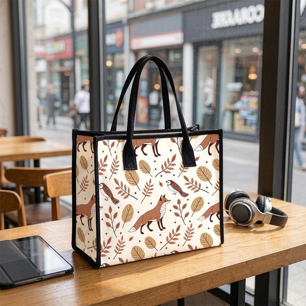 Cute Fox Printed Tote Bag Casual Large Capacity Handbag for Daily Use