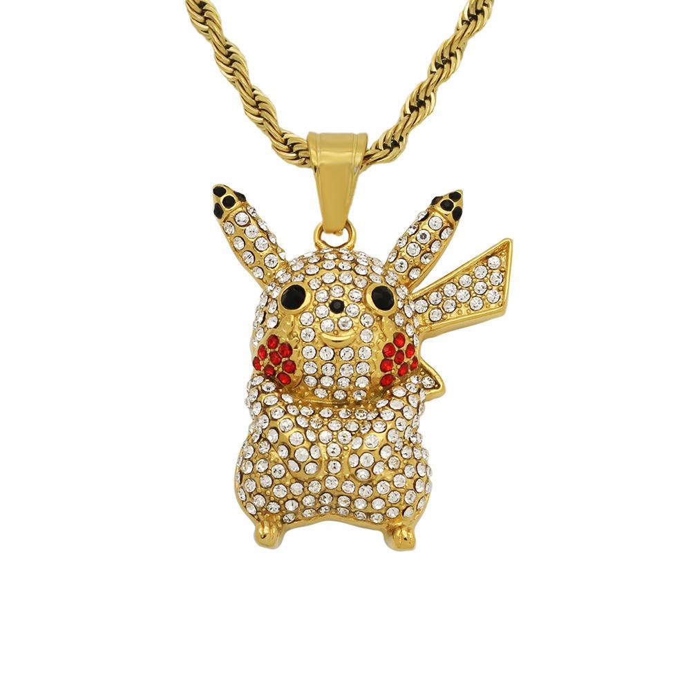 

Cartoon Anime Pikachu Pendant 2026 Fashion Trend Inlaid Zircon Men s Party Jewelry Accessories 60CM
