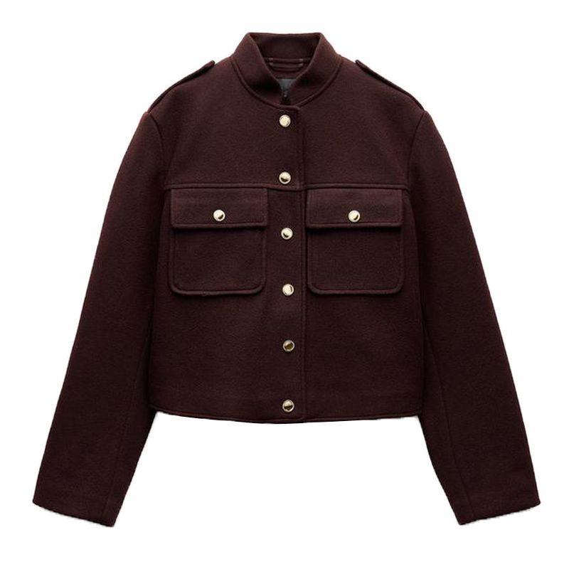 

Весна Новое поступление Женская одежда Стиль Nautica Воротник-стойка Длинные рукава Однобортный Мягкая короткая куртка 3046292 Burgundy wine red M