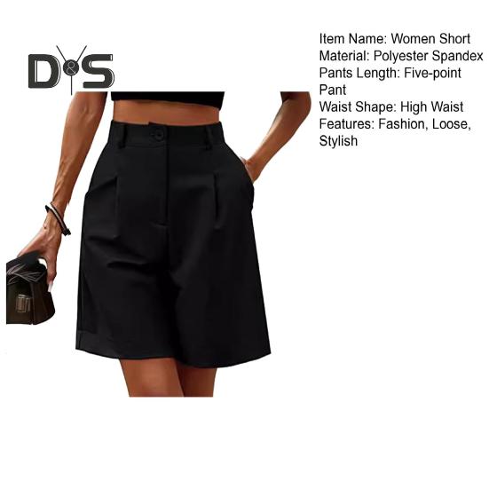 Women's Summer High Waist Short Loose Fit Knee-Length Wide Leg Shorts with Pockets Casual Business Work Short