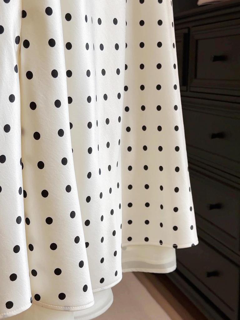 Polka Dot Satin Patchwork Midi Mermaid Skirt for Women - Spring/Summer 2026 Collection