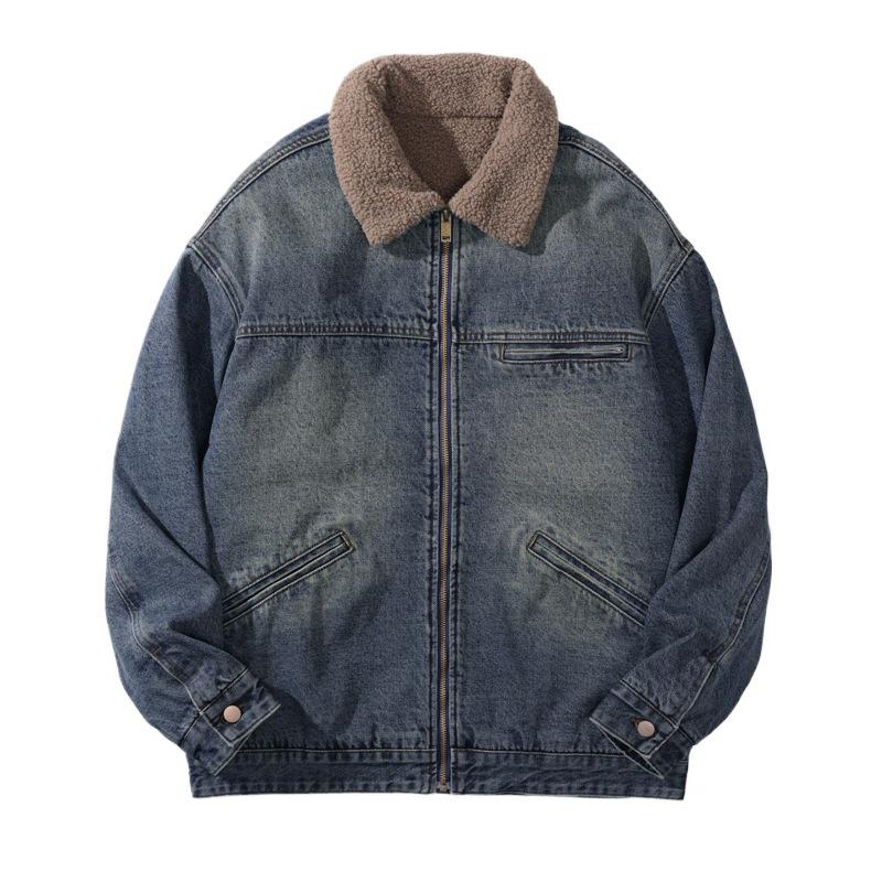 Men's Retro Maillard Lambswool-Lined Winter Denim Workwear Jacket