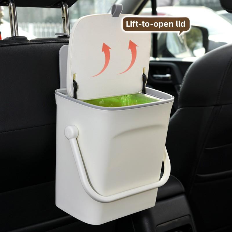 Car Trash Can, Rear Storage Bucket with Lid for Car Interior Use, Private Car Cleaning Bucket, Rear Seat Mobile Phone Stand