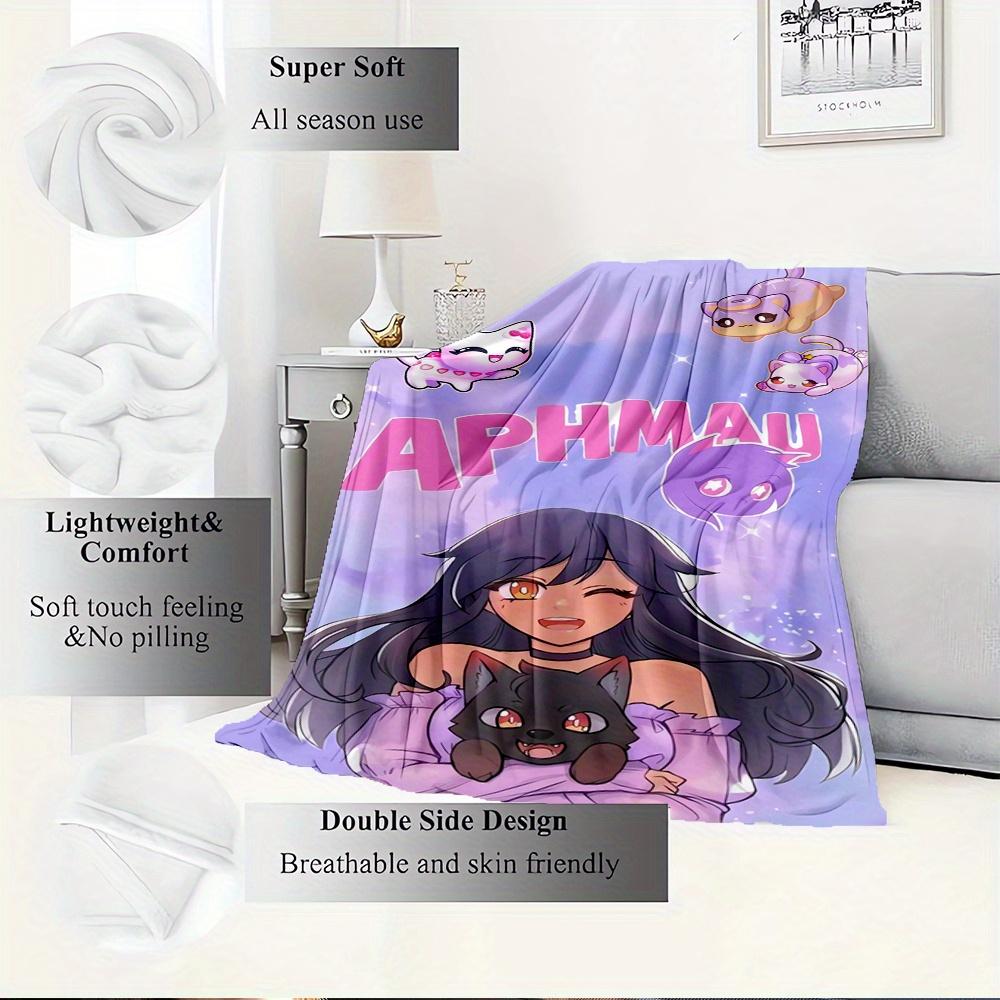 1pc Flannel Throw Blanket, Aphmau,Cat,KawaiiPattern Printed Blanket, Warm Cozy Soft Blanket For Couch Bed Sofa Car Office Camping Travelling