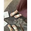 Sheepskin Version of Grape Mother, the Same Herringbone Metal Cover Toe Leather Slippers, Women's Summer Wear Square Head Low Heel Cool Slippers