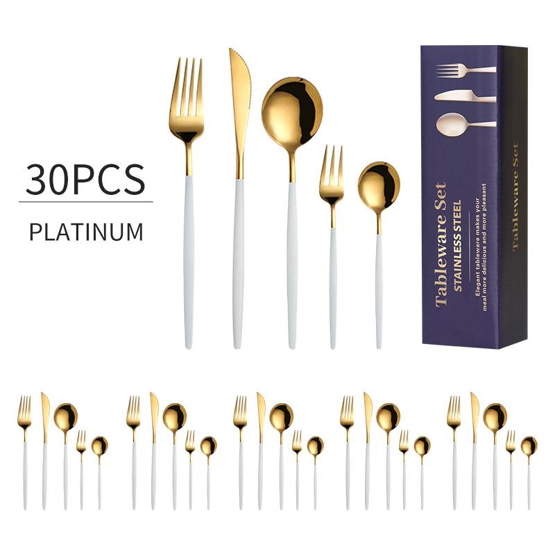 30pcs Gold Western Dinnerware Set Stainless Steel Cutlery Set Fork Knife Spoon Tableware Set Flatware Set Silverware Set