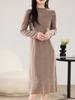 Women's Pure Color Long Wool Knit Dress with Hollow Details