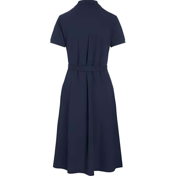 Polo Ralph Lauren Solid Color Belted Polo Collar A-Line Short Sleeve Dress Women dresses Dark-Blue WMPODRSNFA20247-410