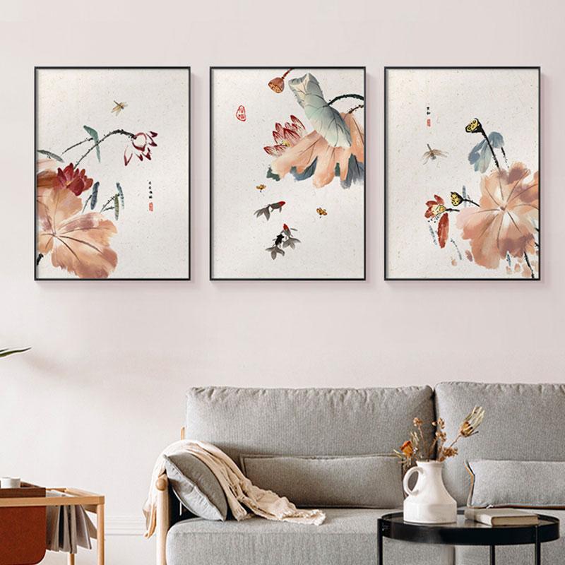 Traditional Chinese Lotus Wall Art Canvas Painting Plant Posters and Prints Wall Picture For Living Room Bedroom Home Decoration