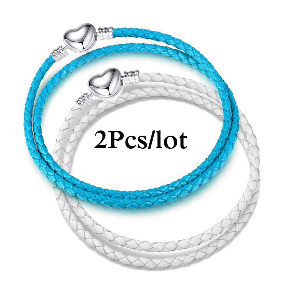 2Pcs/Lot Vintage Jewelry Leather Chain Bracelets Fit DIY Handmade Beads Charms Bracelet Couples Pulsera Jewelry For Women Men