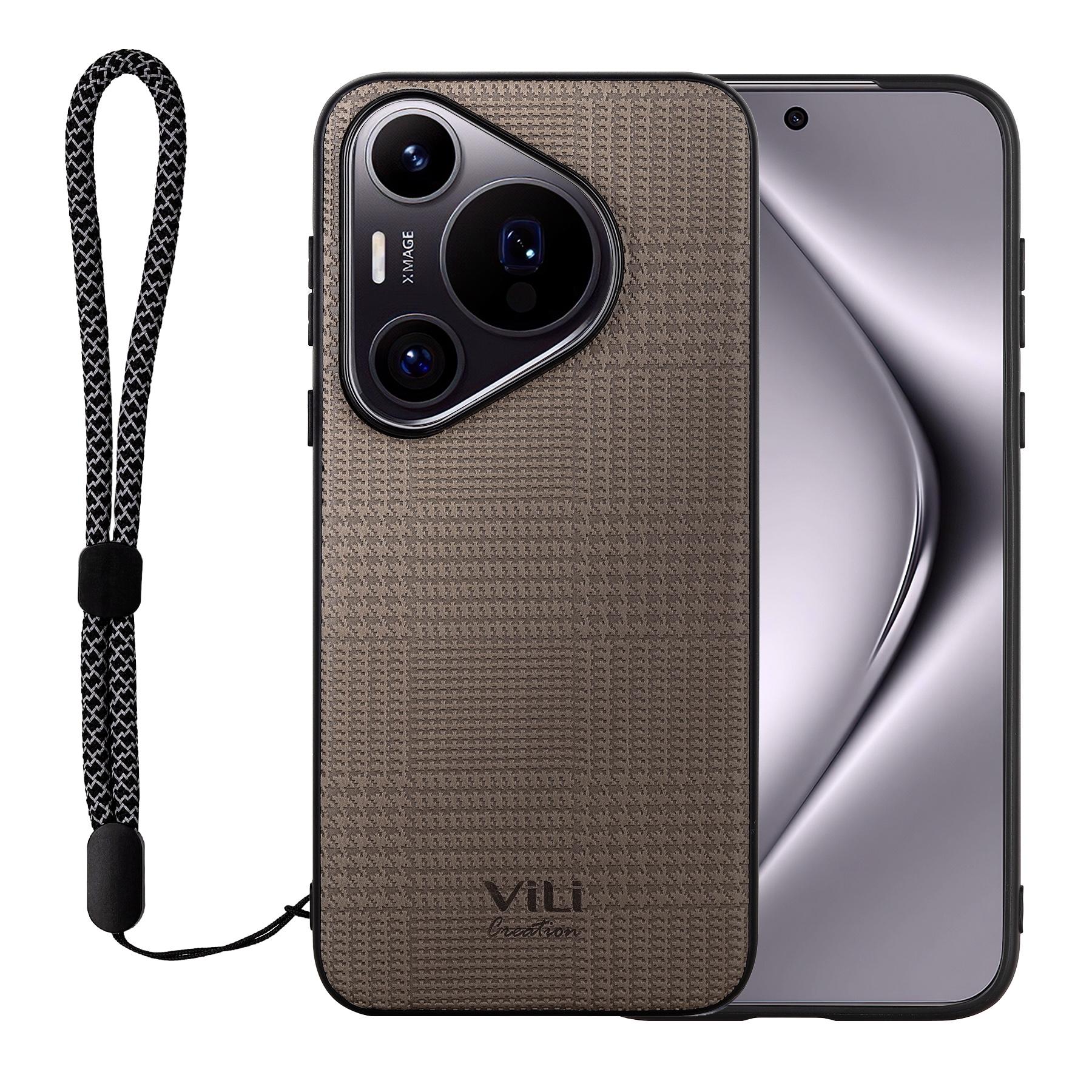 

VILI TH Series for Huawei Pura 70 Case Leather Coated TPU+PC Anti-Slip Texture Phone Cover Grey