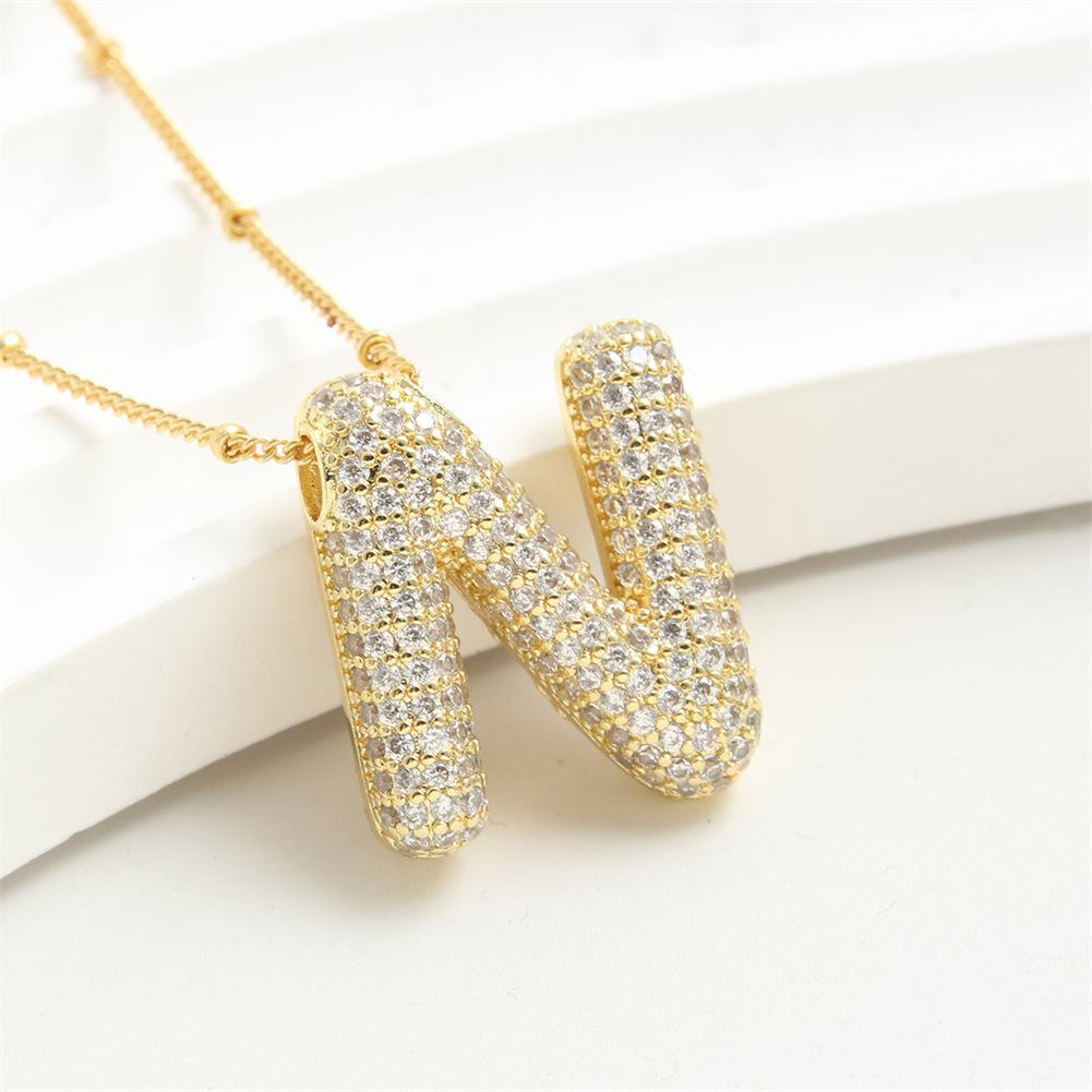 Light Luxury Brass 26 English Bubble Letter Zircon Large Pendant For Women's Party Jewelry Necklace