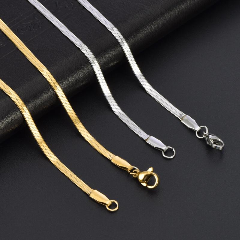 Factory Direct Stainless Steel Sporty Electroplated Jewelry Necklace Blade Chain Flat Snake Bone DIY Clavicle Bare Chains