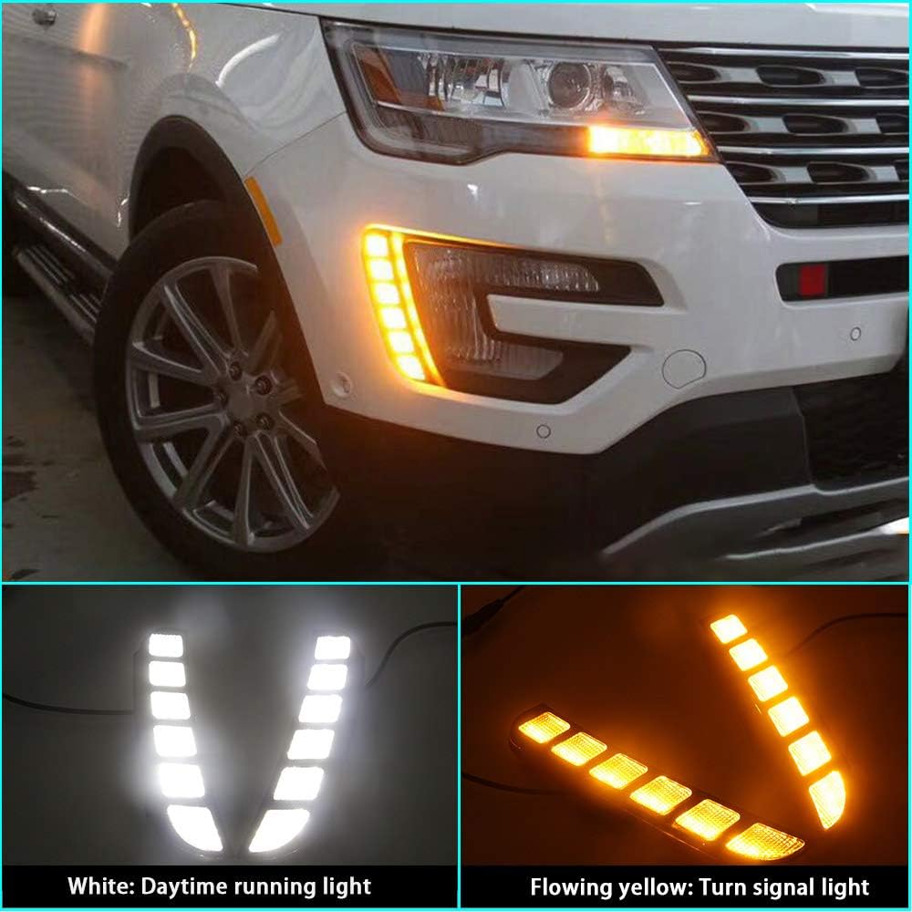 Super Bright LED Daytime Running Light Dual Color DRL for Explorer 2016-2019 Replacement Front Bumper Fog Lamp Assembly Model B 1 Pair(Front L/R)