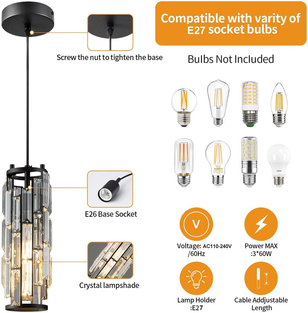 Modern Crystal Pendant Light Home Appliance Crystal Hanging Lamp for Dining Table Bar Bedside Crystal Suspension Fixture 220v