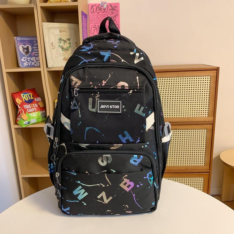 Female Large-Capacity Backpack Letter Print Students High School Schoolbag