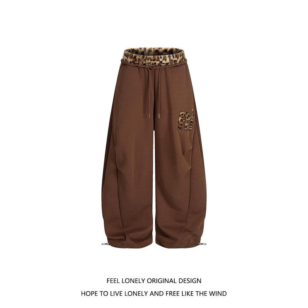 

Унісекс вільні повсякденні спортивні штани з леопардовим принтом, вишиті в ретро стилі M коричневий