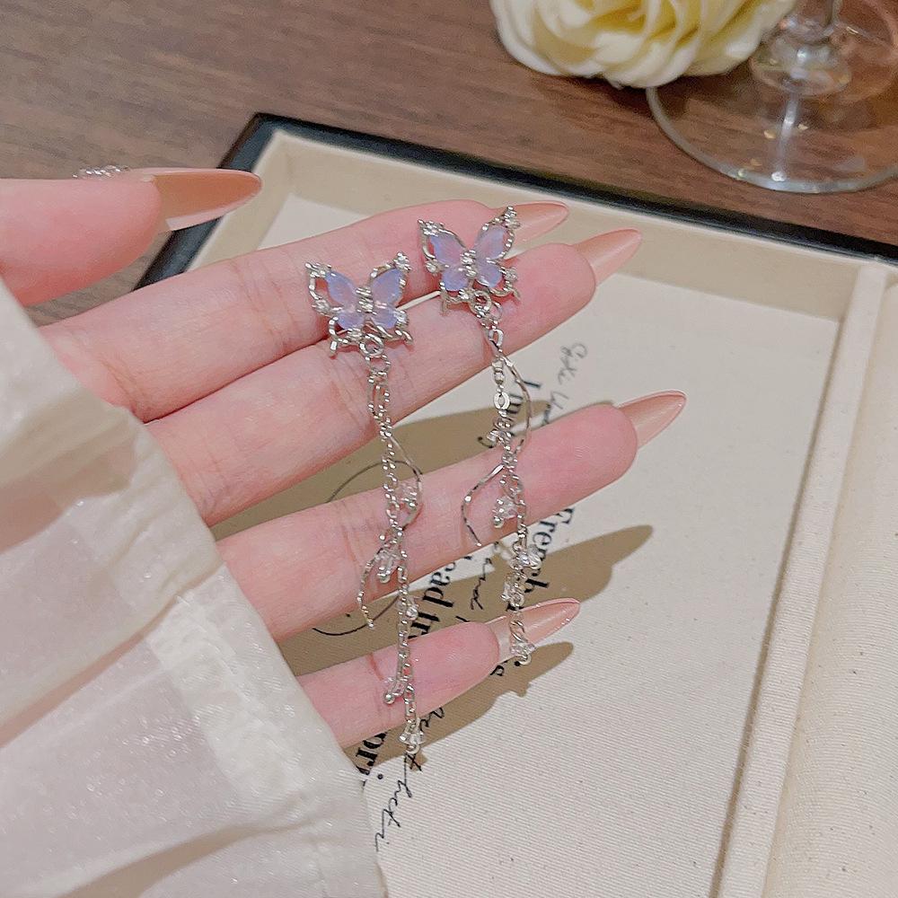 Koreanische Socialite Leichter Luxus Quastenohrringe – Herbst/Winter Silber Stecker für Damen