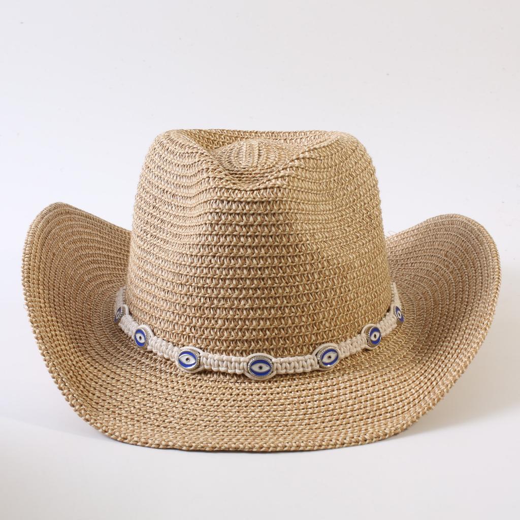 Beliebter europäischer und amerikanischer klassischer Strohgeflecht Western-Cowboyhut für Herren und Damen Outdoor-Mode OL-Stil Geflochtener Zylinder