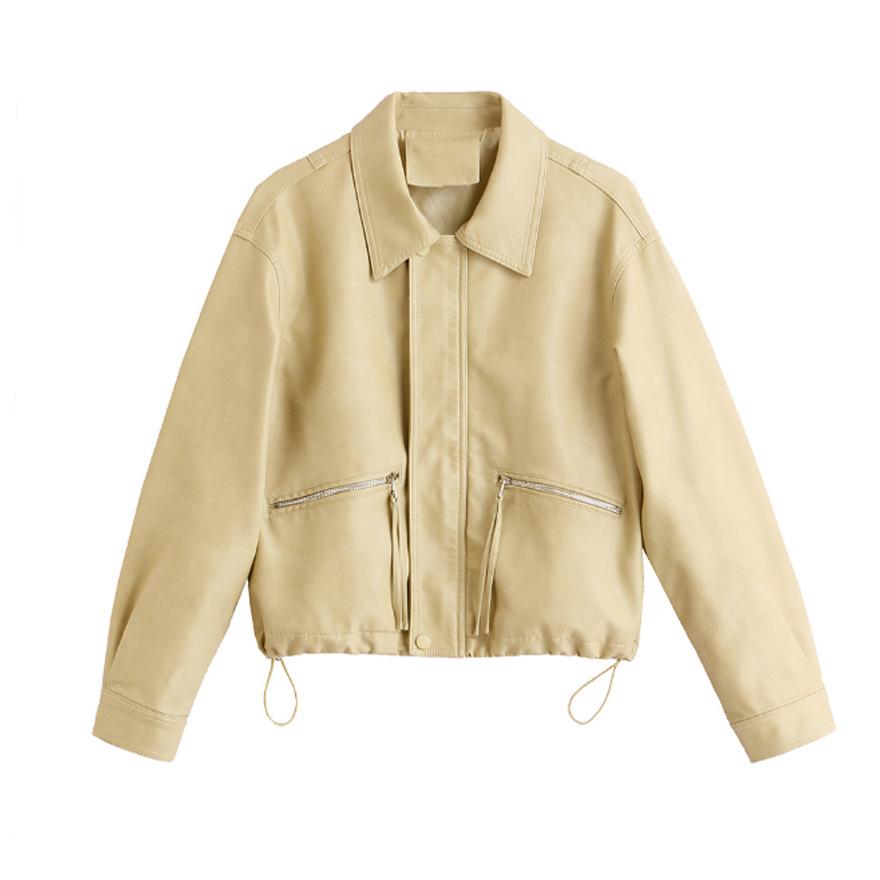 Leather jacket women's short spring and autumn new lapel casual versatile baseball jersey locomotive leather jacket top