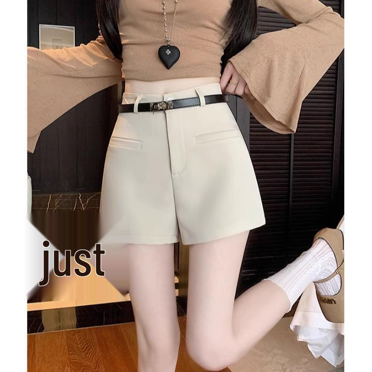 

2025 Spring/Summer Korean Style High-Waist Grey A-line Wide-Leg Shorts for Women Large