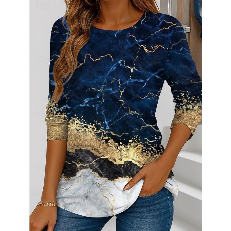 Women's T Shirt Magma pattern printing Vintage Stylish Long Sleeve Crew Neck Regular Tops Daily Going out Weekend Print  Spring