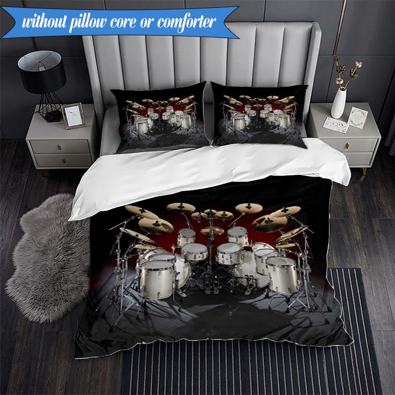 3-teiliges Trommelset Bettwäsche-Set, inklusive 1 Bettbezug und 2 Kissenbezügen. Perfekt für Schlafzimmer, Wohnheim, Weihnachtsgeschenk für Fans