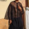 S-XXXXXL Men 3/4 Sleeves See Through Mesh Sheer Long Shirts Tops