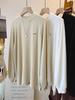 Women's Solid Color Velvet Embroidered Long-Sleeve Half-High Collar Loose T-Shirt.