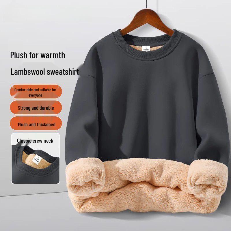 Men's Winter Thick Lambswool Hoodie: Youthful, Warm, Pure Color, Loose Fit, Plus Size