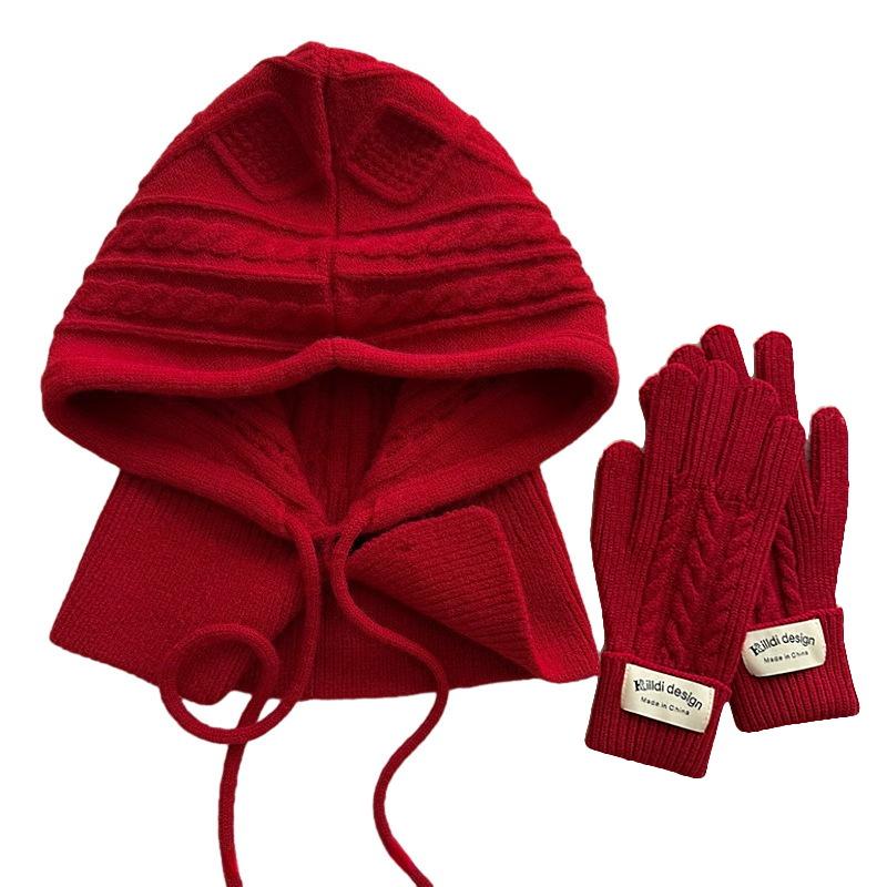 New Winter Hat for Women Korean Fashion Autumn and Winter Red Knitted Hat Fashionable and Versatile Warm Head Wool Hat Ear Protection
