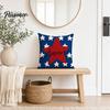 Linen Pillowcase 4th of July Pillow Cover, Independence Day with Red Blue Stripes Hearts Fourth Of Cover Stars Print, Sofa Cushion for Bed Couch