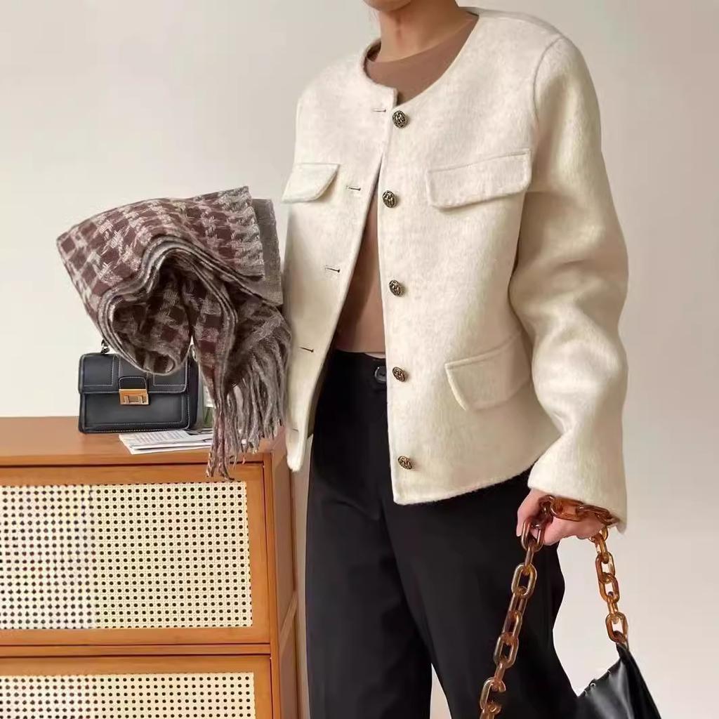 Xiaoxiangfeng Double-sided Cashmere Coat Women's Short New Korean Style Autumn and Winter High-end Temperament Woolen Coat