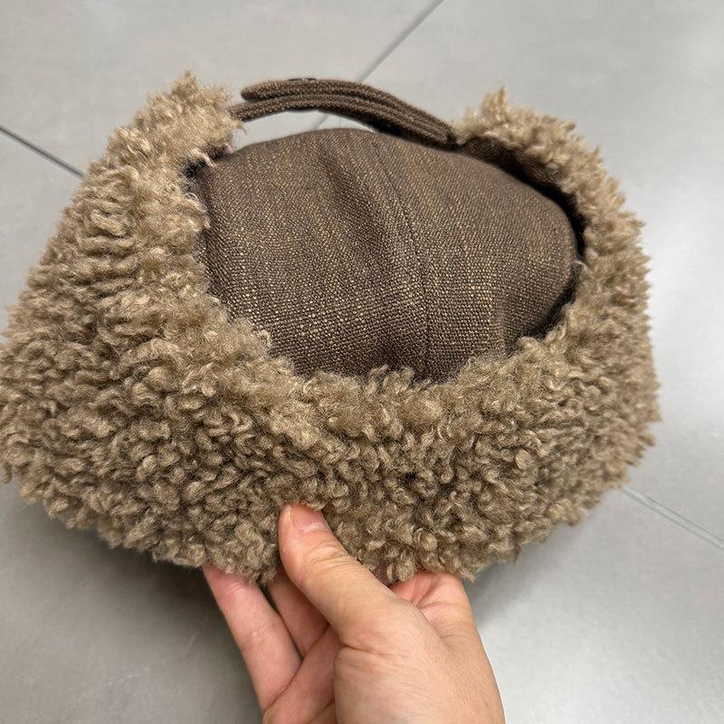 Cotton and linen thickened plush ear protection Lei Feng hat Unisex winter outdoor cold-proof skiing cycling warm flying hat