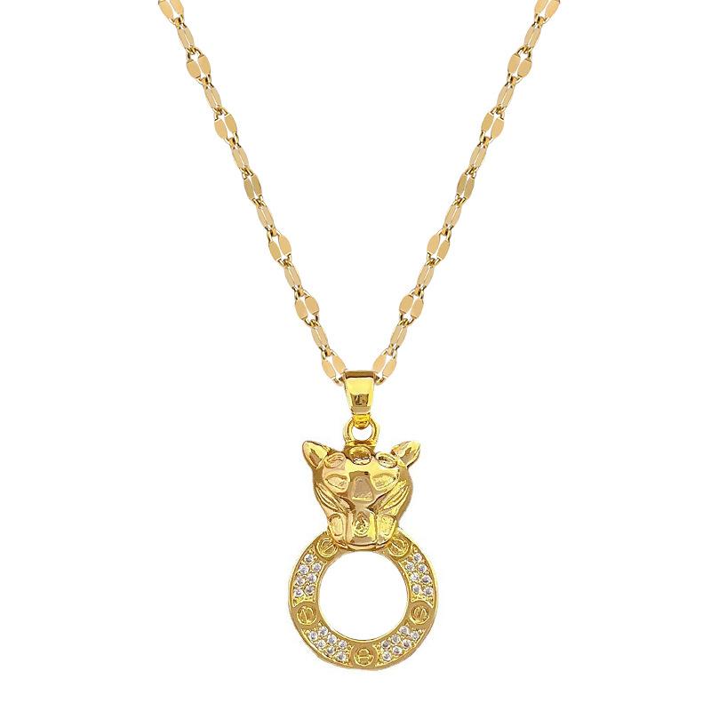 Collier Doré Léopard Tempérament Luxe Léger Magnifique Auspicieux Chaîne de Clavicule Polyvalente pour Femme Chaîne en Acier Titane