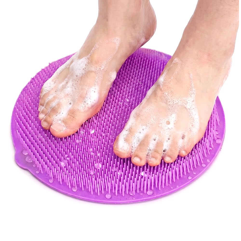 Shower Foot and Back Scrubber, New Silicone Mat with Hanging Hole Suction Cups Body Cleansing Shower Foot Scrubber Back Massager Pad for Men Women