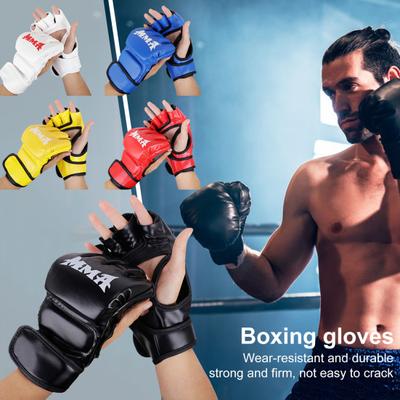 1 Paar Boxhandschuhe, Handbandagen mit Verschlussband, verschleißfest, dick gepolstert, Kunstleder, verstellbare Halbfinger-Kickbox-Handschuhe