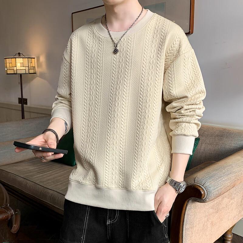 Dingfengbaoluo Men's Long-Sleeve T-Shirt, Spring Versatile Fashion Jacquard Sweatshirt