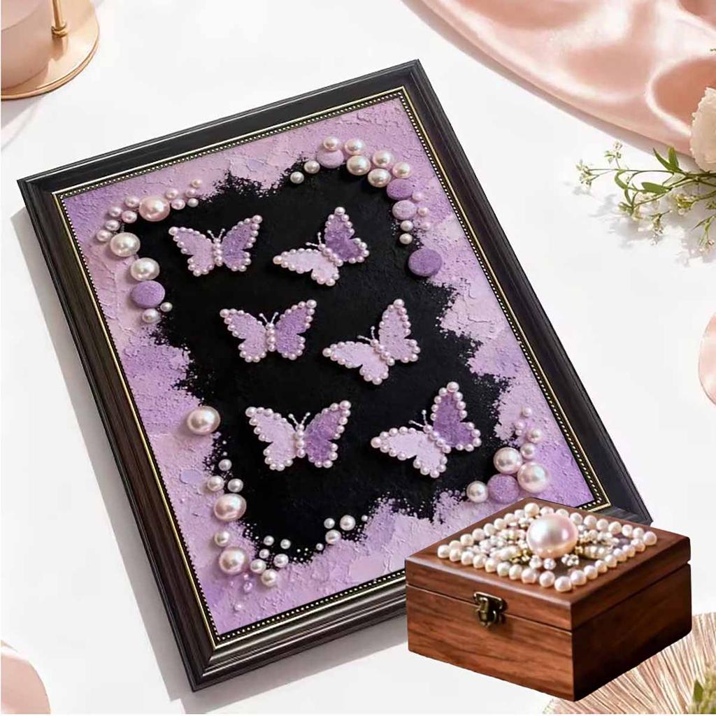 Kristall Perlen Malerei 5D DIY Rahmen Dekoration Malerei Lila Schmetterling Haus Wand Dekoration Transparente Perlen Edelstein Malerei Bild Kunsthandwerk