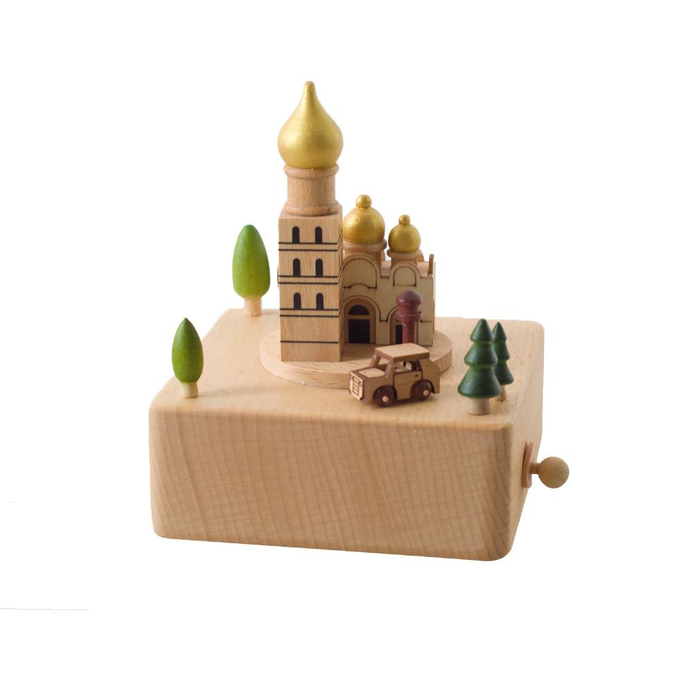 Wooden Carousel Music Box Ornaments Rotatable Hand-cranked Music Box DIY Handmade Birthday Christmas Gift Children’s Toys