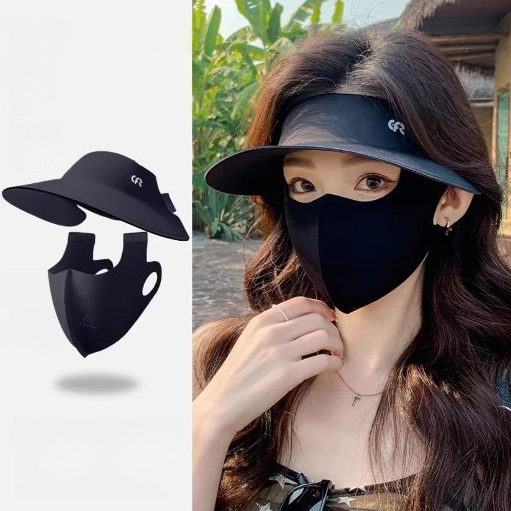 Ice Silk Material Full Face Cover UV Protection Sunscreen Hat Mask New Sun Cap and Mask  Summer Use