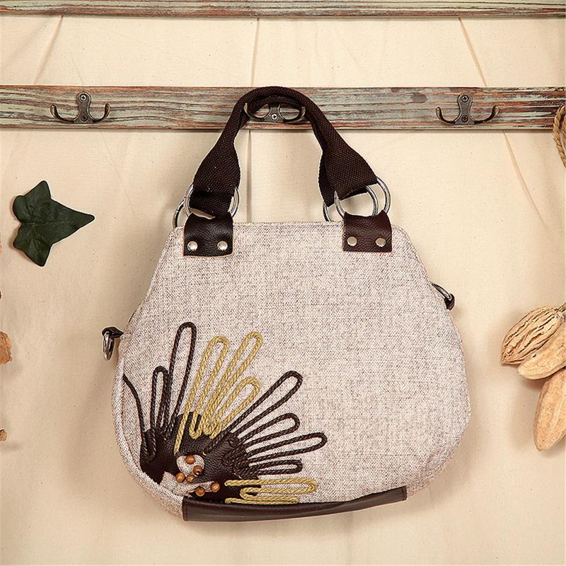 Boho Style Handmade Beaded Flax Crossbody Bag for Girls Women Vintage Weave Female Handbag Messenge