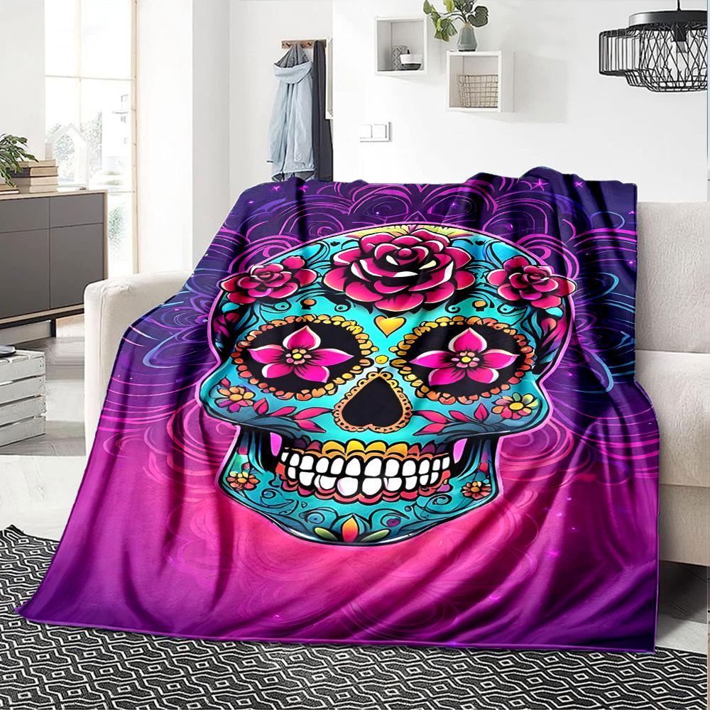 1pc Sugar Skull Throw Blanket Soft Flannel, Cozy All Season Polyester Perfect for Home, Office